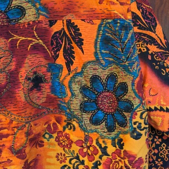 Coldwater Creek Orange Southwestern Floral Design Cotton Jacket Sz S - Picture 12 of 12